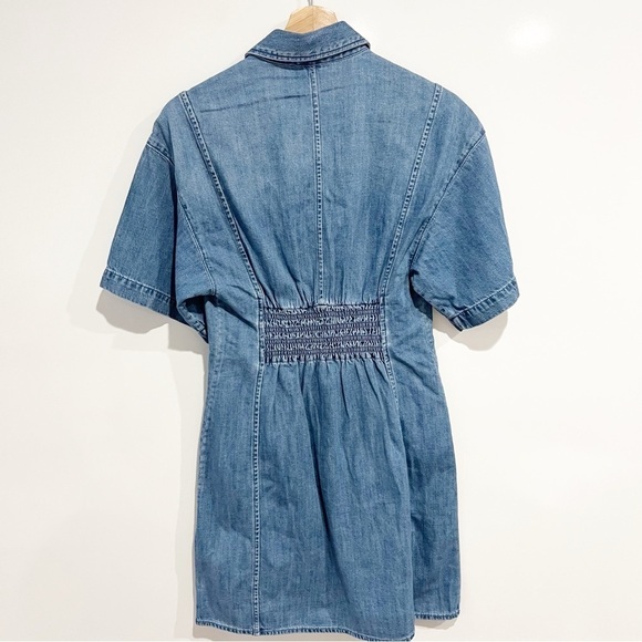 Frame Seam Detail Denim Mini Dress in Shoreline Wash - Picture 8 of 14